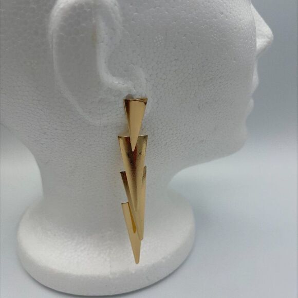 New earring, mirror gold tone, statement size, geometric, dramatic, native, boho - Picture 1 of 14